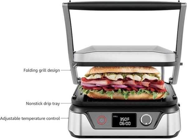 Chefman 5-in-1 Digital Panini Press Grill Sandwich Maker and Griddle Grill Combo with Removable, Reversible Dishwasher-Safe Grilling Plates, Opens 180° for Indoor BBQ /Flat Top Grill, Stainless steel - Image 3