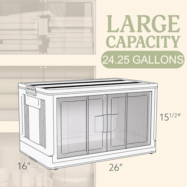 OlarHike 97QT Storage Bins with Lids - Folding Storage box with Doors and Wheels, Collapsible Plastic Storage Bins for Closets, Stackable Storage Organizer, Storage Containers for Closet, 4 Pack Cubes - Image 5