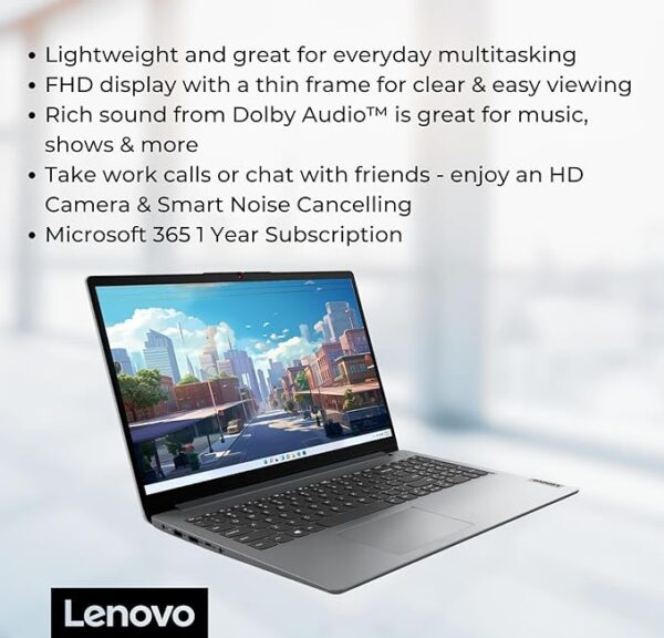Lenovo IdeaPad 1 15.6" Laptop, 12GB RAM, 512GB SSD + 128GB eMMC, Grey | FHD Display, Intel Dual Core Processor - Image 3