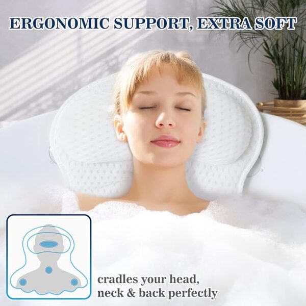 Bath Pillow Bathtub Pillow, Luxury Bath Pillows for Tub Neck and Back Support, Bath Tub Pillow Headrest with Soft 4D Mesh Fabric and Non-Slip Suction Cups, Relaxing Bath Accessories Spa Gifts - Image 3