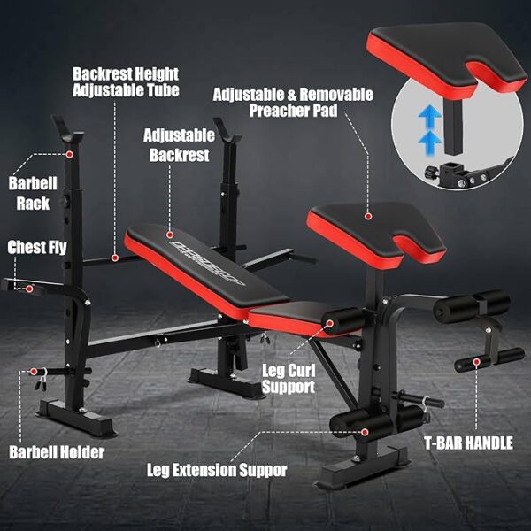OPPSDECOR 660lbs 6 in 1 Weight Bench Set with Squat Rack Adjustable Workout Bench with Leg Developer Preacher Curl Rack Fitness Strength Training for Home Gym - Image 4