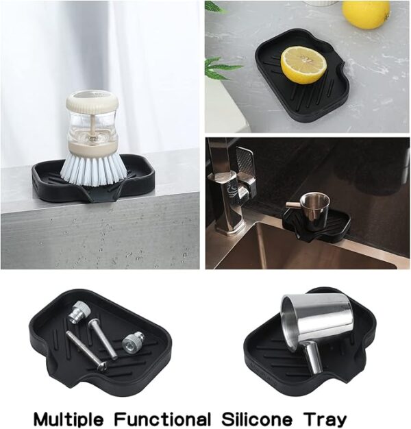 MicoYang Silicone Bathroom Soap Dishes with Drain Spout-Bathroom and Kitchen Sink Organizer,Sponge Holder,Dish Soap Tray,Perfect for Dispenser,Scrubber,Bottle,Cup on Sink or Counter-Black 4.9"×3.2" - Image 4