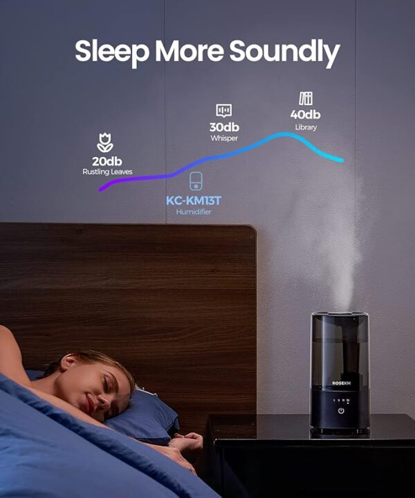 Humidifiers for Bedroom, Cool Mist Humidifier for Home Plant and Baby Nursery, Quiet Ultrasonic Humidifier with 360° Nozzle, Auto Shut-Off, Filterless, Black - Image 6