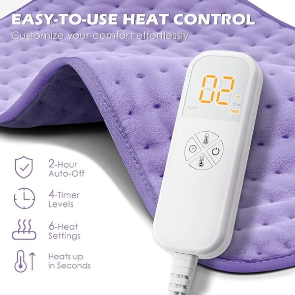 Heating Pad for Back Pain Cramps Relief - Electric Heating Pad for Neck/Shoulder/Muscle Pain - 6 Heat Settings, Auto Off, Moist Heat Options, Machine Washable, Christmas Gifts for Women,Mom,Sister -XL - Image 6