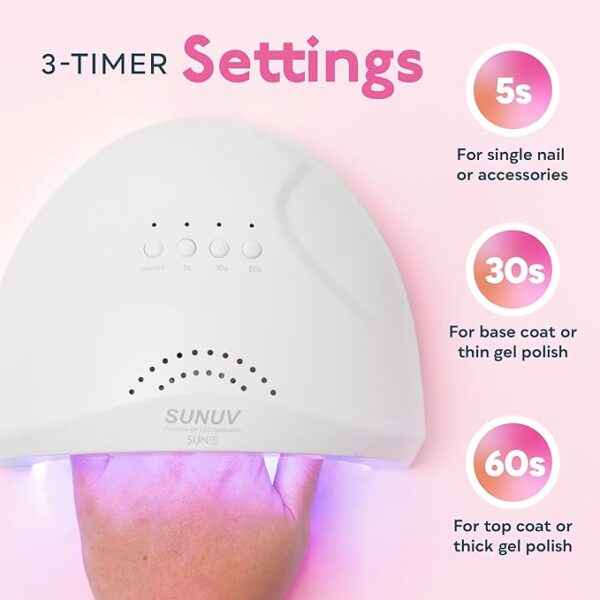 UV LED Nail Lamp, SUNUV Gel Nail Light for Nail Polish 48W UV Dryer with 3 Timers SUNone - Image 2