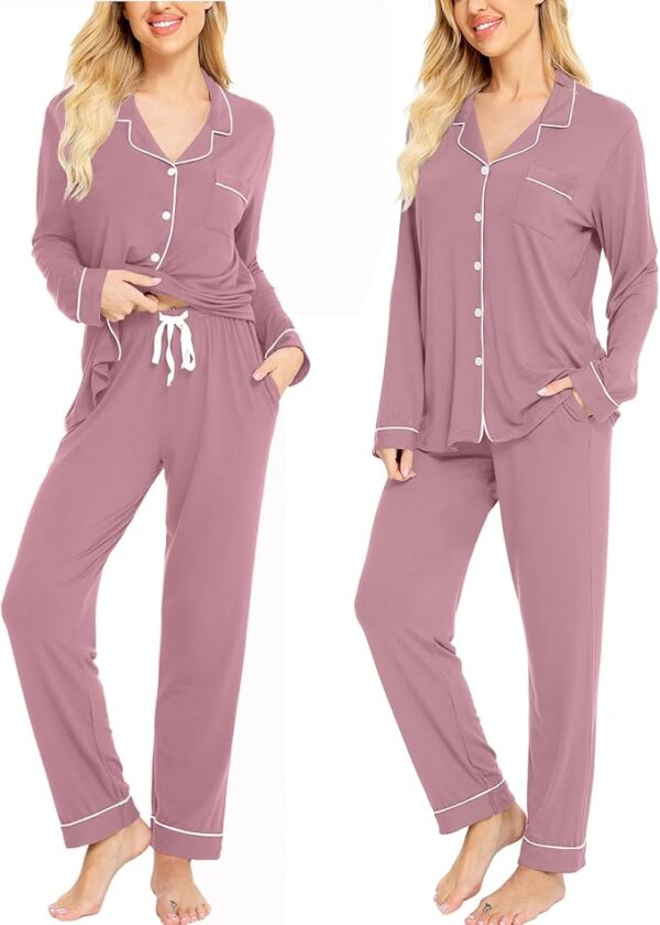 SWOMOG Womens Pajamas Set Long Sleeve Sleepwear Button Down Nightwear Soft Cotton Pj Lounge Sets - Image 2