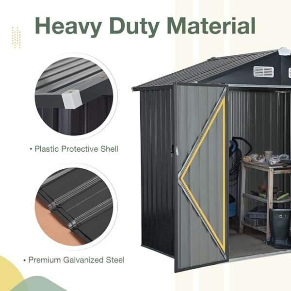 OC Orange-Casual 8 x 6 FT Outdoor Storage Shed, Metal Garden Tool Shed, Outside Sheds & Outdoor Storage Galvanized Steel w/Lockable Door for Backyard, Patio, Lawn, Black - Image 2