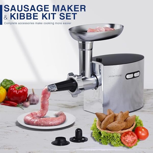 CHEFFANO Meat Grinder, 2600W Max Stainless Steel Meat Grinder Electric, ETL Approved Heavy Duty Meat Mincer Machine with 2 Blades, 3 Plates, Sausage Stuffer Tube & Kubbe Kit for Home Kitchen Use - Image 2
