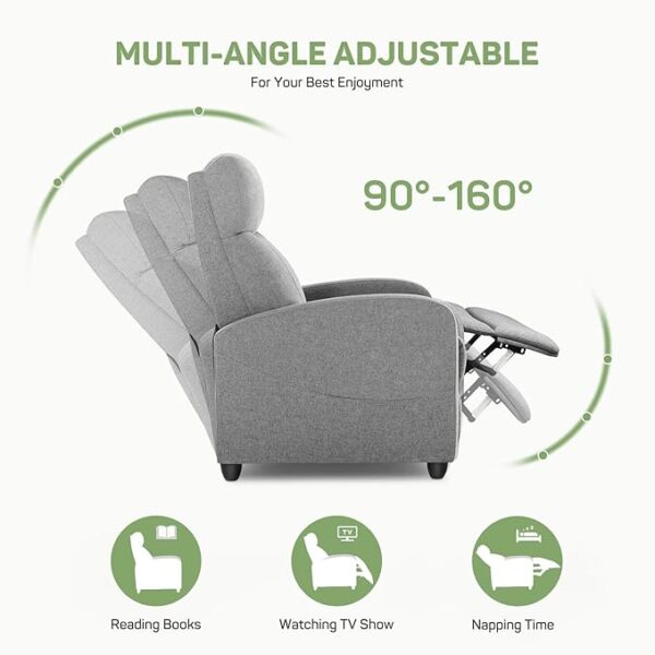 Recliner Chair with Massage and Lumbar Support, Small Fabric Home Theater Seating, Adjustable Modern Reclining Chair for Adults in Living Room - Image 6