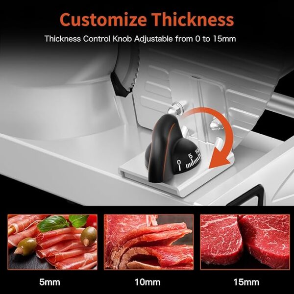 Meat Slicer, 200W Meat Slicer Machine for Home, DC Motor Quiet Deli Slicer with 2 Removable 7.5'' Stainless Steel Blades, Adjustable Dial for 0-15mm, Electric Food Slicer for Meat, Cheese, Bread - Image 6