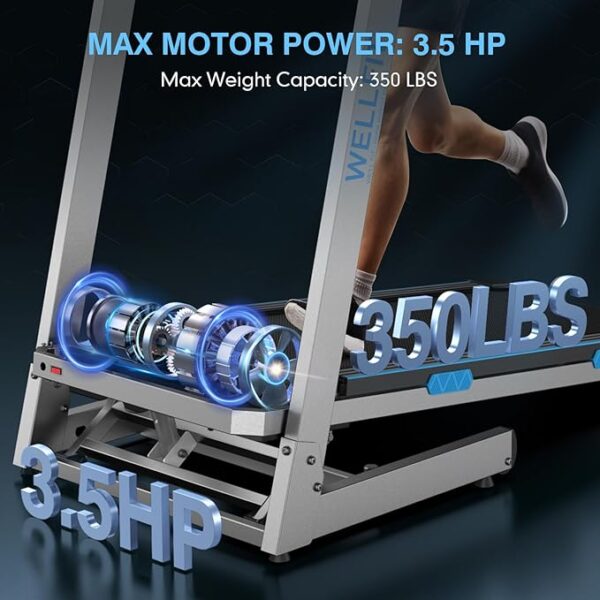 WELLFIT Home Gym Treadmills 15% Auto Incline, 3.5HP Treadmill 350lbs Capacity, Foldable Treadmill for Small Space, Voice Control, LED Console Display, Music Players, 45 * 18 Large Area, 95% Assembled - Image 3