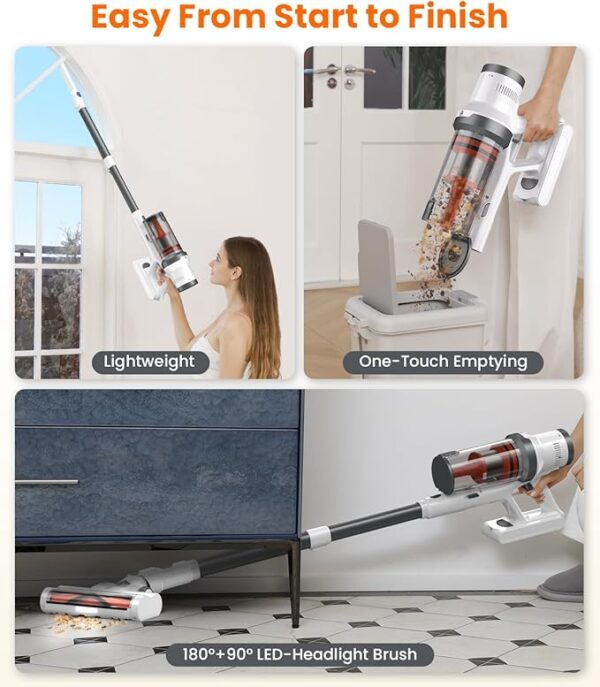 Cordless Vacuum Cleaner, 30Kpa Vacuum Cleaners for Home, Max 50 Mins Runtime, Anti-Tangled Stick Vacuum, Lightweight Vacuum for Carpet, Hard Floor - Image 2