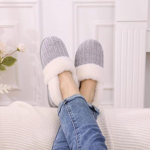 Evshine Women's Fuzzy Memory Foam Closed Back Slippers Chenille Knit Fleece Lined House Shoes - Image 6
