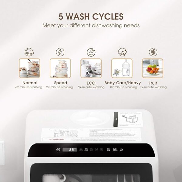 Portable Countertop Dishwashers, Compact Dishwashers with 5 L Built-in Water Tank & Inlet Hose, 5 Washing Programs, Baby Care, Air-Dry Function and LED Light for Small Apartments - Image 2