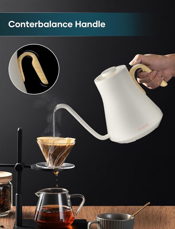 Electric Kettles, INTASTING Gooseneck Electric Kettle, ±1℉ Temperature Control, Stainless Steel Inner, Quick Heating, for Pour Over Coffee, Brew Tea, Boil Hot Water, 0.9L (Cream White) - Image 2