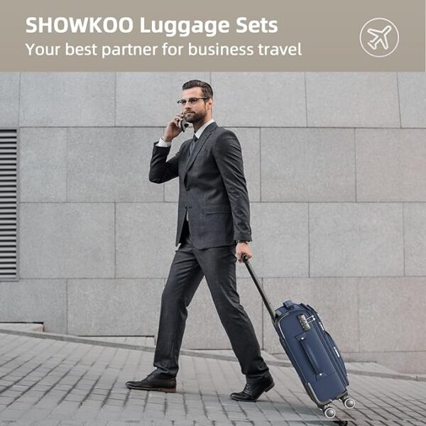SHOWKOO Luggage Sets 3 Piece Softside Expandable Lightweight Durable Suitcase Sets Double Spinner Wheels TSA Lock Blue (20in/24in/28in) - Image 6