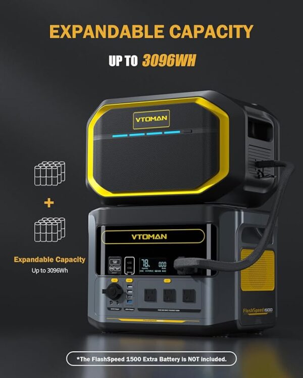 VTOMAN FlashSpeed 1500 Portable Power Station, 1548Wh 1Hour Fast Charge LFP Battery Solar Generator 1500W (3000W Peak) For Vehicle Jump Start Outdoor Camping Off-grid Power Outage - Image 6