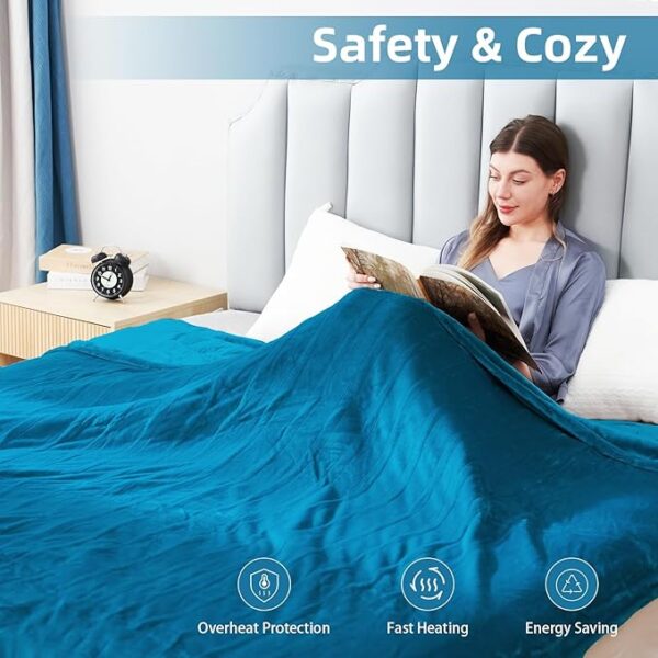 Electric Heated Blanket Twin Size 62"x84", Soft Flannel with 10 Hours Auto Off & 5 Heating Levels, Machine Washable, Home Office Use,Blue - Image 6