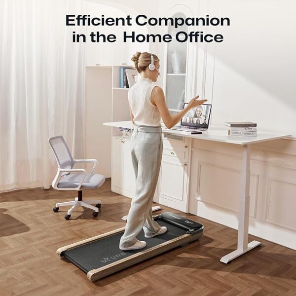 UREVO 2024 New Wood Walking Pad with Smart APP, Under Desk Treadmill for Home Office, Portable Treadmill Walking, 2.25HP Walking Jogging Machine with Remote Control LED Display, 265 Lbs Capacity - Image 4