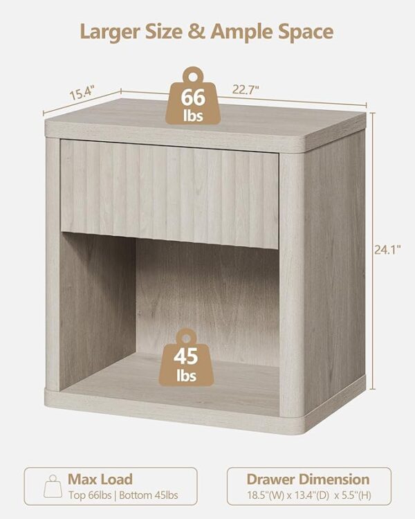 SICOTAS Night Stand Set of 2 Nightstands with Drawer Storage Bed Side Table End Table Large Modern Wood Wide Bedside Stand Mid Century Night Stands for Bedroom Living Room Sofa Couch Office (White) - Image 4