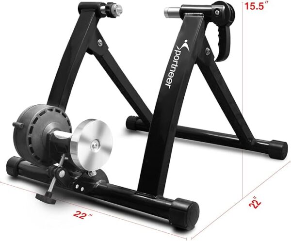 Sportneer Bike Trainer - Magnetic Stationary Bike Stand for 26-28" & 700C Wheels - Adjustable 6 Level Resistance Bike Trainer Stand for Indoor Riding with Quick Release Lever & Front Wheel Riser Block