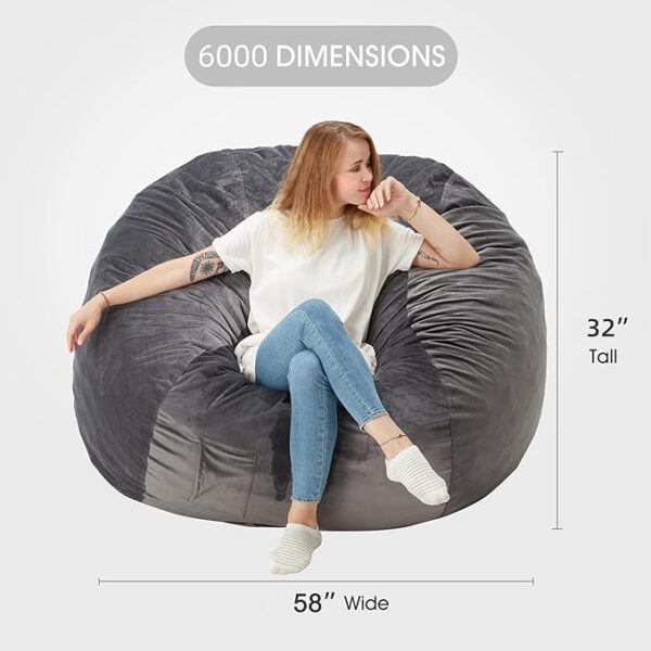 Homguava Bean Bag Chair: Giant Bean Bags with Memory Foam Filled, Large Beanbag Chairs Soft Sofa with Dutch Velet Cover 6FT(58"×58"×28")-Grey - Image 2