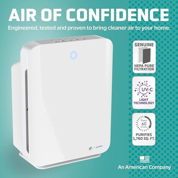 GermGuardian HEPA Air Purifier for Home, Large Rooms up to 1760 Sq. Ft. with HEPA Air Filter & UV-C Light, Zero Ozone Verified, AC5900WCA, White - Image 6