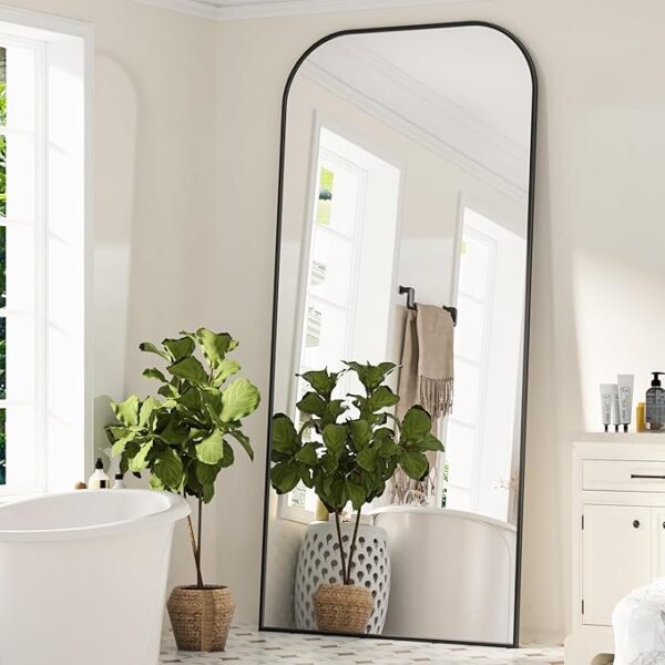 Antok Full Length Mirror, 71"x28" Floor Mirror Freestanding, Arched Floor Standing Large Mirror Full Body Mirror with Stand for Bedroom, Hanging Mounted Mirror for Living Room, Black - Image 2