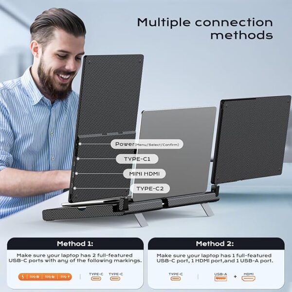 Laptop Screen Extender, 14" FHD 1080P Laptop Monitor Extender, Stretchable Base and Detachable Screen, Plug & Play, Triple Screen Extender Portable Laptop Compatible with Windows, Mac, Chrome - Image 6