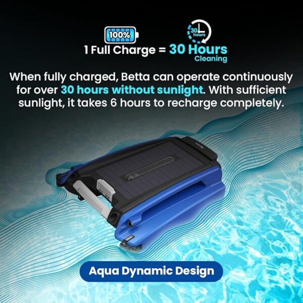 Betta SE Solar Powered Automatic Robotic Pool Surface Skimmer Cleaner with 30-Hour Continuous Cleaning Battery Power and Re-Engineered Twin Salt Chlorine Tolerant Motors (Blue) - Image 6