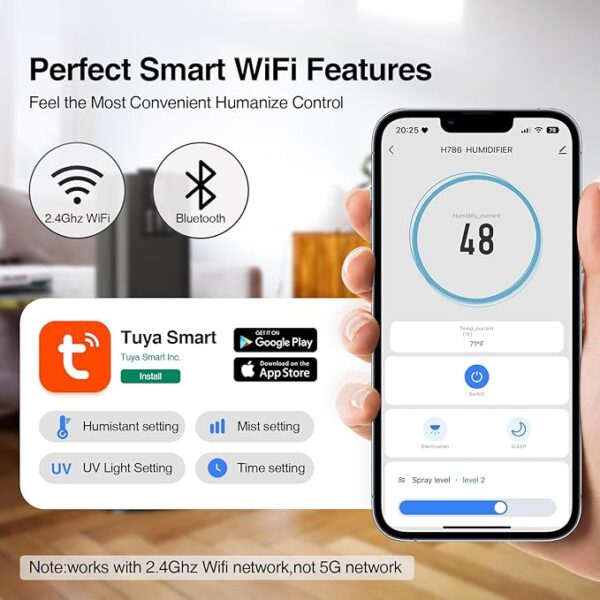 Smart Humidifiers Large Room Bedroom Home, 2.11Gal(8L) Quiet Top Fill Cool Mist Humidifier, Smart App & Remote Control, 3 Speed Humidifier with 360° Nozzle, Humidity Setting for Baby Office - Image 2