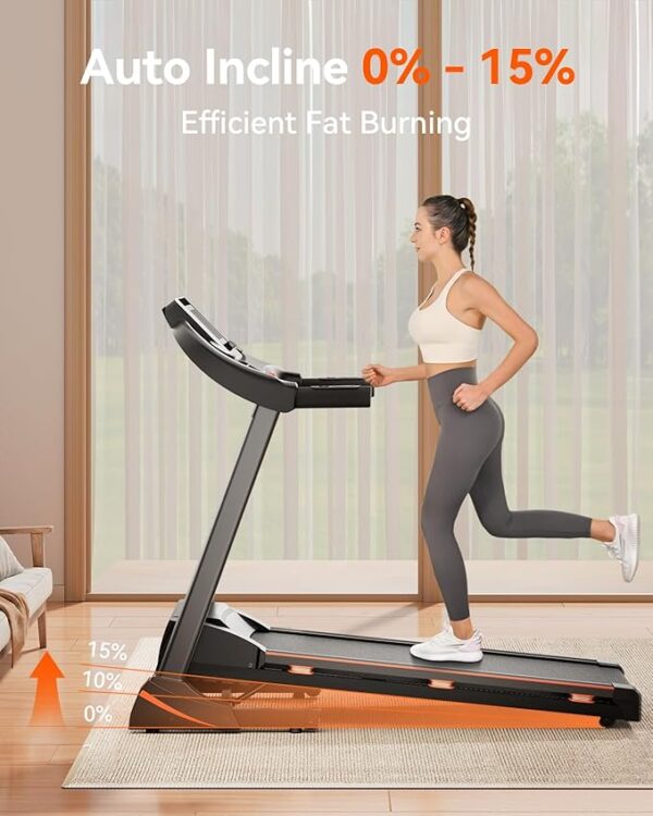 Treadmills for Home, Treadmill with 0-15% Auto Incline, 3HP Folding Treadmills for Running Walking with 300LBS Weight Capacity, Incline Treadmill Equipped with Bluetooth & Pulse Monitor - Image 2