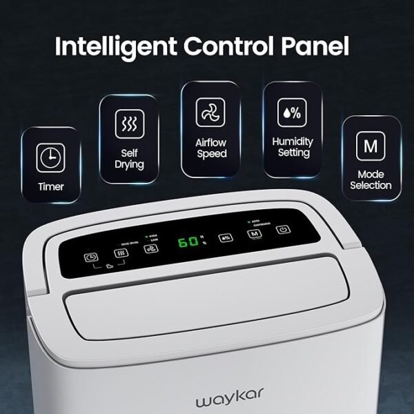 Waykar 80 Pints Energy Star Home Dehumidifier for Spaces up to 5,000 Sq. Ft at Home, in Basements and Large Rooms with Drain Hose, Handle, Auto Defrost and Self-Drying. - Image 5