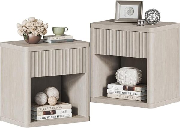 SICOTAS Night Stand Set of 2 Nightstands with Drawer Storage Bed Side Table End Table Large Modern Wood Wide Bedside Stand Mid Century Night Stands for Bedroom Living Room Sofa Couch Office (White)