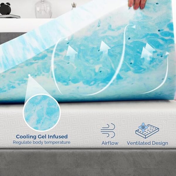 Mattress Topper King, 3 Inch Gel Memory Foam Bed Topper for King Size Bed, CertiPUR-US Certified, Blue - Image 3