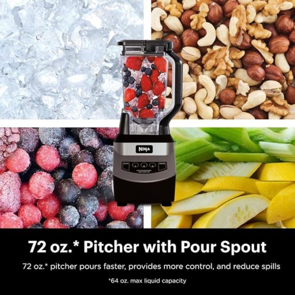 Ninja Blender, For-Smoothies, Salsa, Shakes, Slush, and-Frozen Drinks, Blender, Pitcher, and-Lid, Blender for-Kitchen, Crushes Ice, Fruit, and-Veggies, 1000-Watt, Dishwasher Safe, Black, NJ601AMZ​ - Image 2