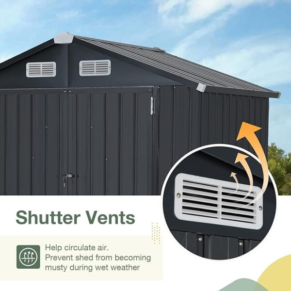 OC Orange-Casual 8 x 6 FT Outdoor Storage Shed, Metal Garden Tool Shed, Outside Sheds & Outdoor Storage Galvanized Steel w/Lockable Door for Backyard, Patio, Lawn, Black - Image 3