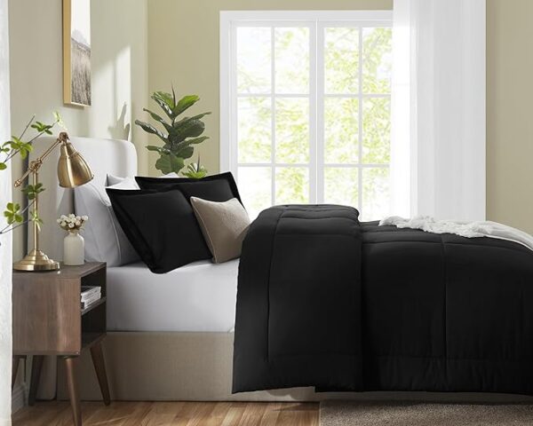 CozyLux Queen Size Comforter Sets - Black Comforter Queen Size, 3 Pieces Box Stitched Soft Lightweight Bed Set, All Season Bedding Sets with 1 Down Alternative Comforter and 2 Pillow Shams - Image 2