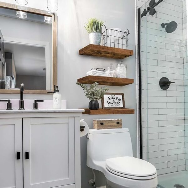 QEEIG Floating Shelves for Wall Bathroom Shelf Bedroom Kitchen Farmhouse Small Book Shelf 16 inch Set of 3, Rustic Brown (015-BN3) - Image 2