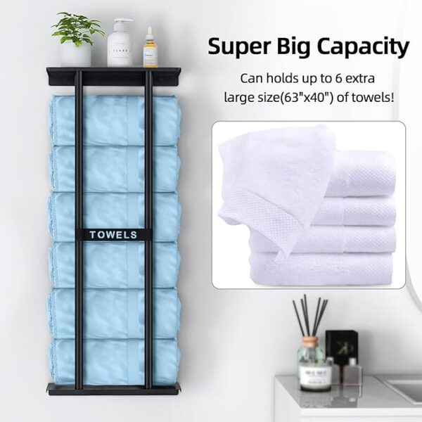 Bathroom Towel Storage Rack, Towel Racks for Bathroom Wall Mounted 30 inch with Shelf Can Holds 6 Large Towels, Wall Towel Rack for Rolled Towels, Black - Image 2
