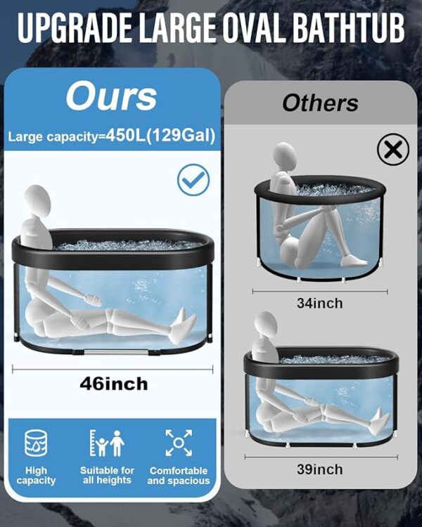Upgraded XL Athlete's Collapsible Ice Bath Tub,129 Gal Large Cold Plunge Tub for Athletes With Cover, portable Clawfoot Bathtubs Cold Water Therapy Ice Baths at Home,Gym - Image 2