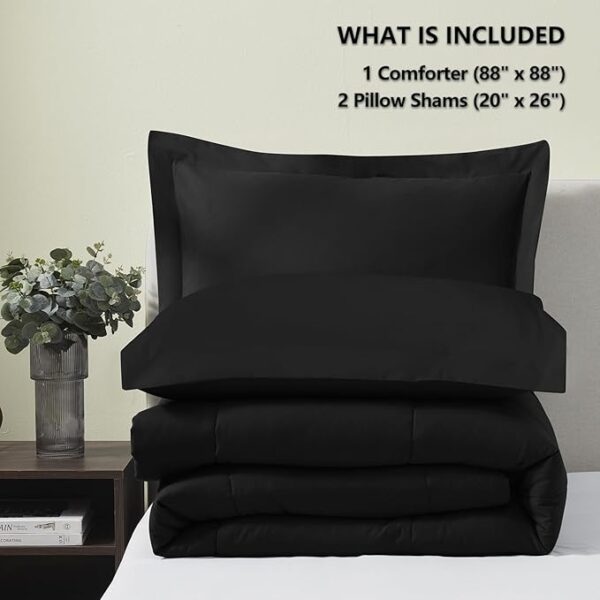 CozyLux Queen Size Comforter Sets - Black Comforter Queen Size, 3 Pieces Box Stitched Soft Lightweight Bed Set, All Season Bedding Sets with 1 Down Alternative Comforter and 2 Pillow Shams - Image 6