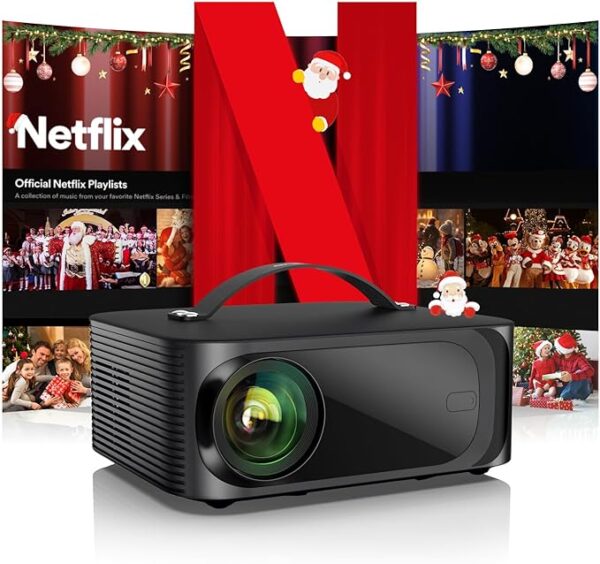 [Netflix-Licensed/Dolby Audio]Outdoor-Projector4K with Wifi 6 and Bluetooth,ONOAYO 800ANSI Native 1080P Portable Projector,Built-in Netflix/YouTube/PrimeVideo, Electric Focus Keystone Smart Projector
