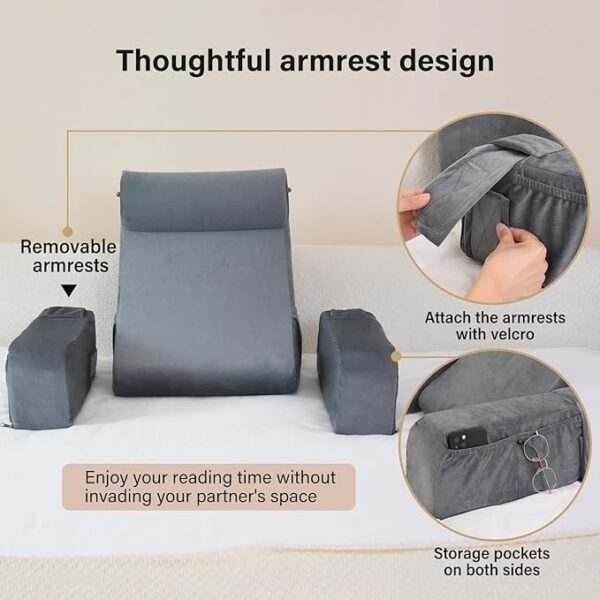 ENITYA Reading Pillow for Sitting in Bed Adult, Back Pillow for Bed Sitting up, Reading & Bed Rest Pillows for Watching TV/Reading/Gaming/Resting in Bed, Couch or Floor, Medium 19"(Grey) - Image 3