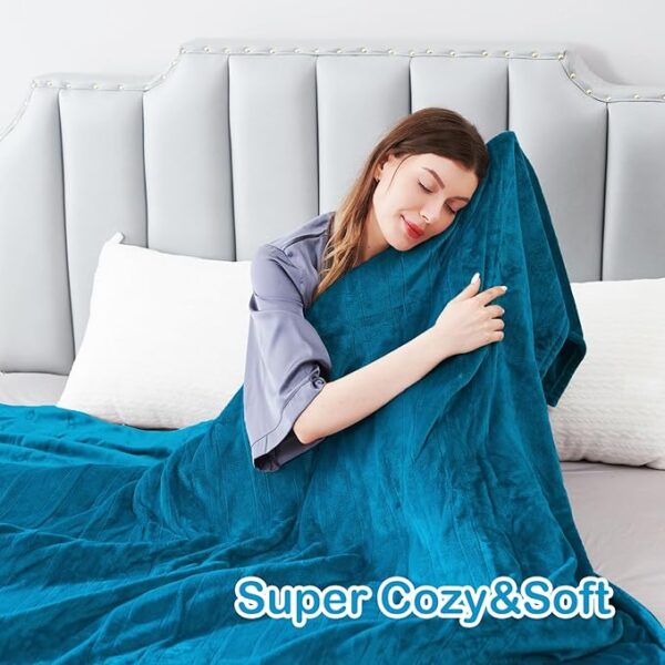 Electric Heated Blanket Twin Size 62"x84", Soft Flannel with 10 Hours Auto Off & 5 Heating Levels, Machine Washable, Home Office Use,Blue - Image 2