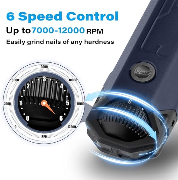 Casfuy 6-Speed Dog Nail Grinder - Newest Enhanced Pet Nail Grinder Super Quiet Rechargeable Electric Dog Nail Trimmer Painless Paws Grooming & Smoothing Tool for Large Medium Small Dogs (Blue) - Image 2
