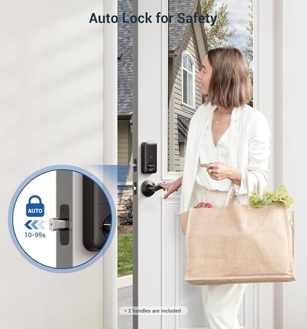 Veise Fingerprint Door Lock with 2 Lever Handles - Keyless Entry Door Lock, Electronic Keypad Deadbolt & Front Door Lock Handle Sets, Auto Lock & 1 Touch Locking, Easy Installation, Matte Black - Image 2