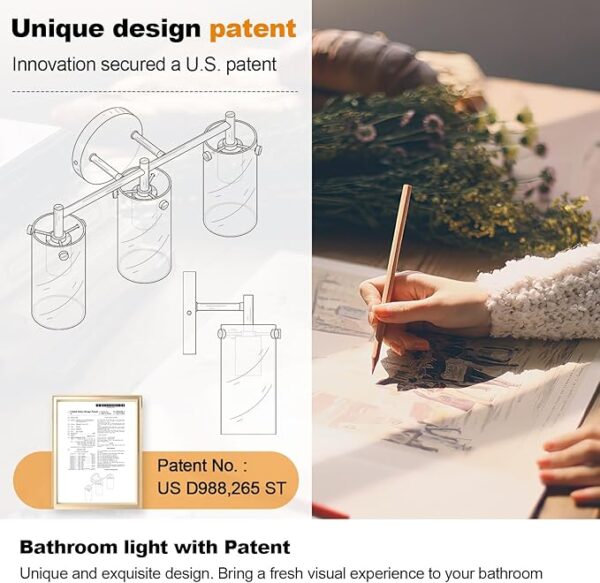 Bathroom Light Fixtures 2023 Upgrade, 3-Light Matte Black Bathroom Vanity Light, Black Bathroom Lights Over Mirror with Clear Glass Shade, Bathroom Wall Sconces for Mirror Bedroom Living Room Hallway - Image 3