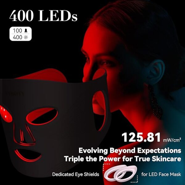 LED Face Mask Light Therapy, 4 Modes Portable Red Light Therapy for Face with 2000mAh Rechargeable Remote, Blue, Orange, 850NM Infrared & Red Light Mask, 400 LEDs for Anti-Aging, at Home - Image 2