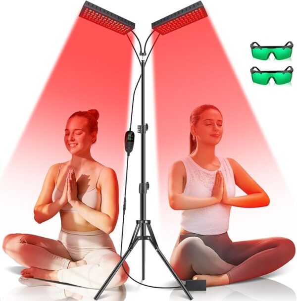 Red Light Therapy for Body, 55W Double-Headed Infrared Light Therapy Lamp Device with Stand for Face 660nm Red Light & 850nm Near Infrared Light for Relief Skin Care